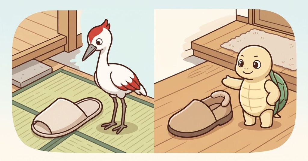 室内と屋外で使う靴の違いを比較するミライとススム