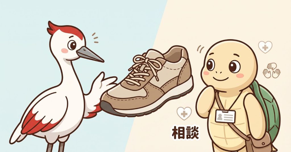 専門家に相談して本人に合う靴を考えるミライとススム
