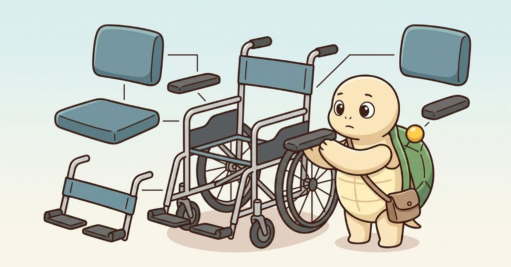 パーツごとに調整できるモジュール型車椅子の分解イラスト