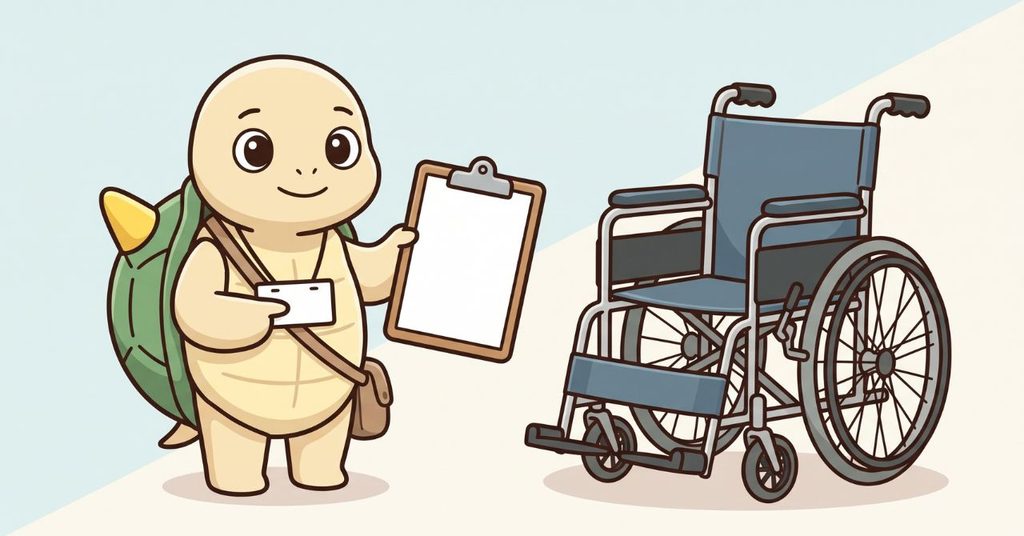 介護保険の福祉用具貸与の申請書類と車椅子のイラスト