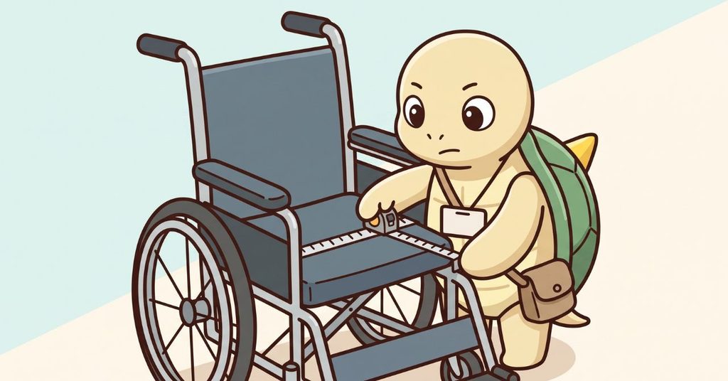メジャーで車椅子の座幅を採寸するイラスト