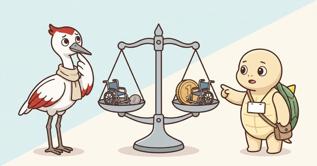 車椅子のレンタルと購入を天秤にかけて比較するイラスト