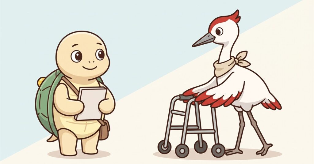 歩行器を使う様子を見守りながらメモを取っているイラスト