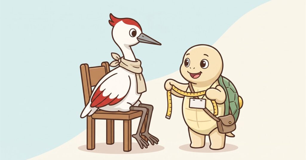メジャーや椅子を使って採寸の準備をしている様子のイラスト