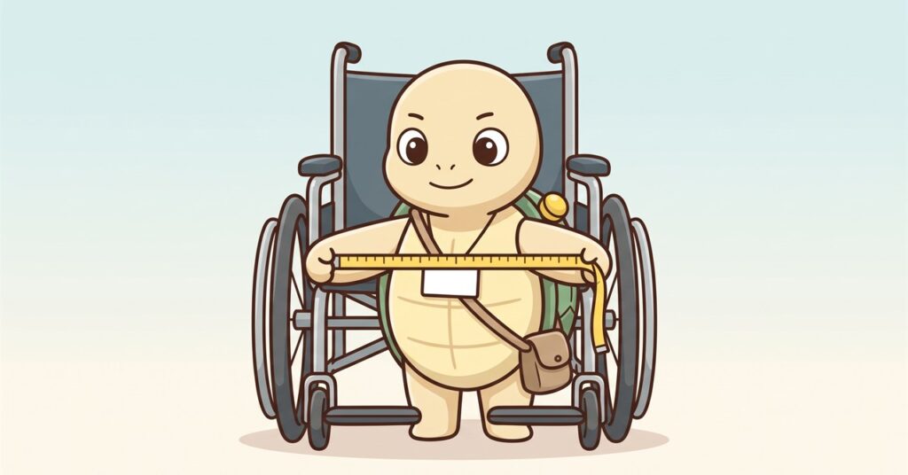 車椅子の座面の幅を横から測っているイメージ