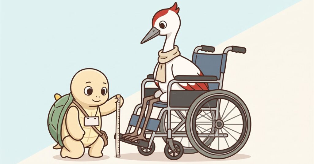 車椅子の座面の高さと足のつき方を横から見たイメージ